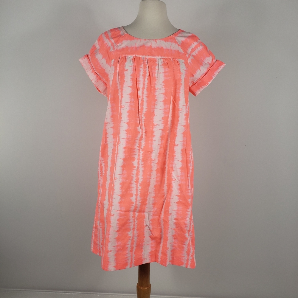 Gap Shift Dress Neon Pink Orange/White Print Dre…
